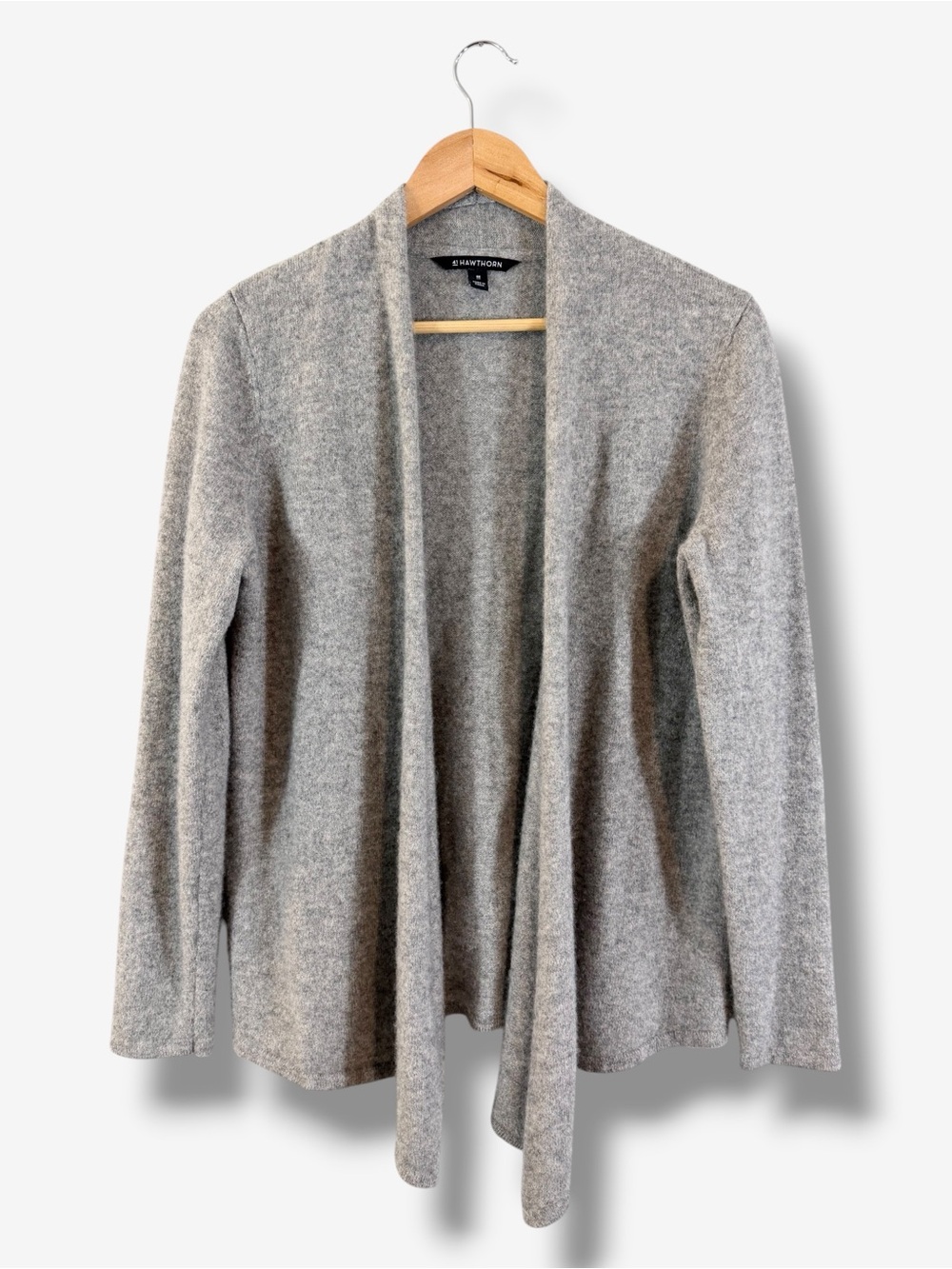 Gray 100% Cashmere Cardigan 2X Draped Waterfall Open Front 41 Hawthorn